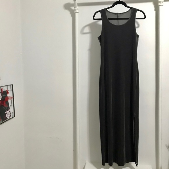 Velour Charcoal Maxi Dress With Slit - Picture 1 of 4